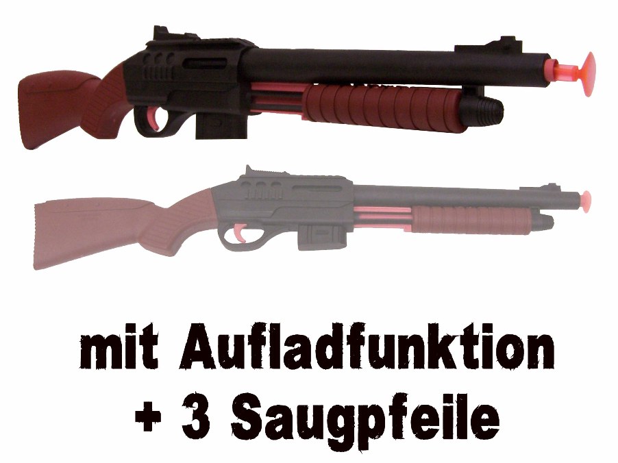 Spielzeuggewehr Pfeil-Gewehr Schrotflinte *49 cm* 3 Saugpfeile Pumpgun NEU - Afbeelding 1 van 1